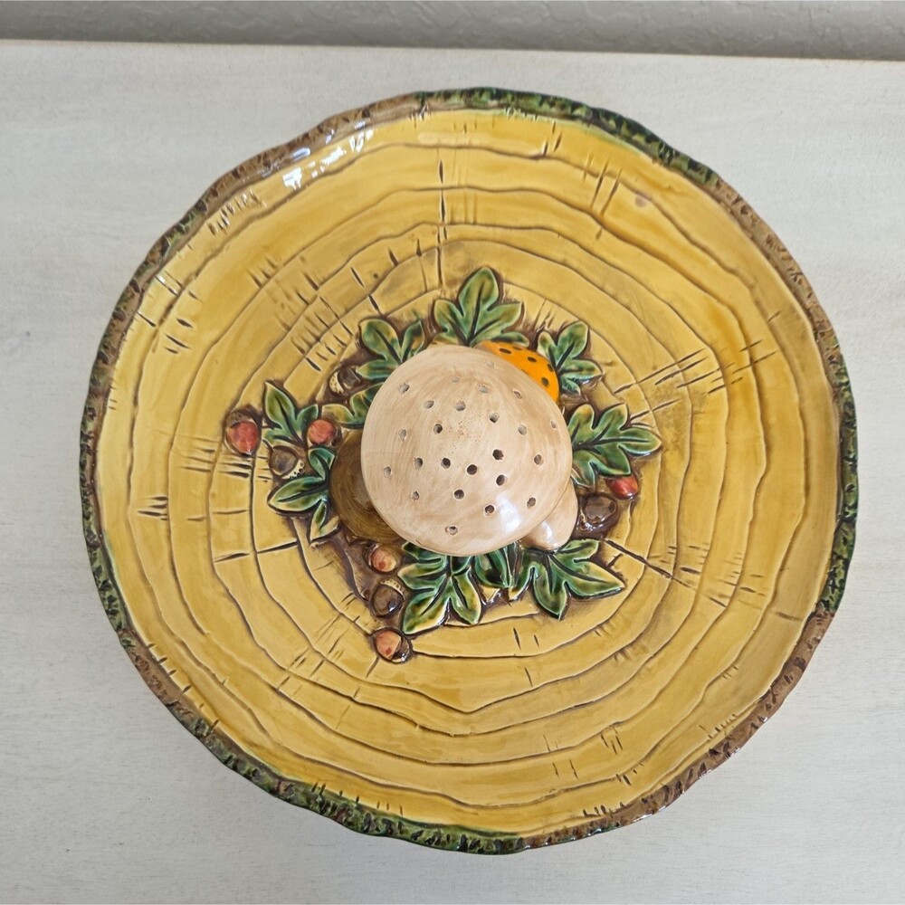 Vintage Lefton Merry Mushroom Ceramic Appetizer Hors d'oeuvre Plate Cottagecore - Picture 4 of 13